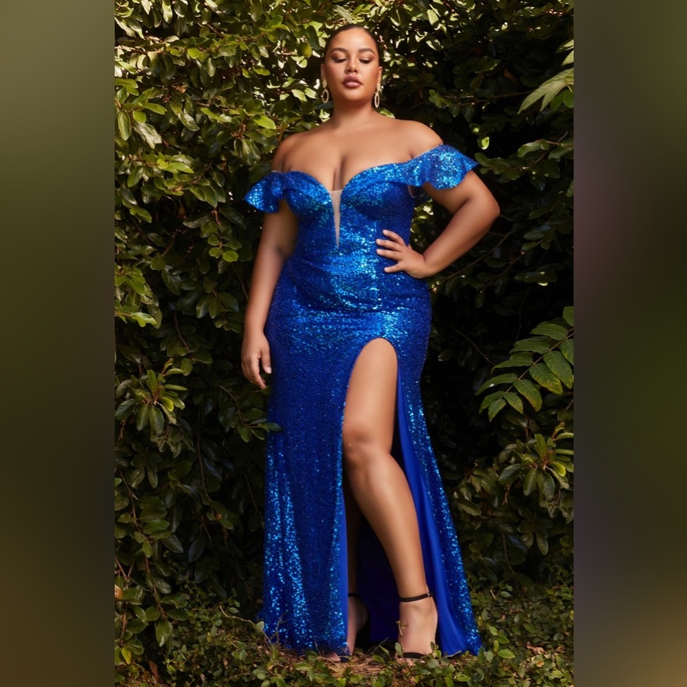 Plus size formal gown. Off the shoulder sequin dress. Royal Blue. Size 5x